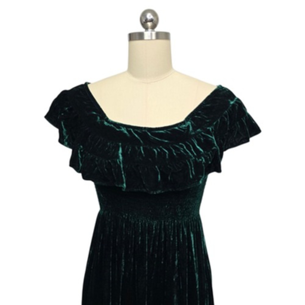 Hill House Home Dress Womens XS Green‎ The Nap Dress Velvet Ruffle Smocked Midi - Picture 10 of 13